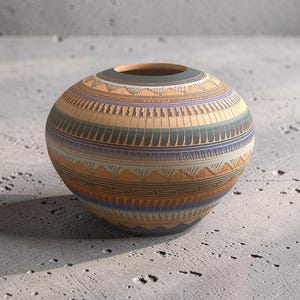 Native American Navajo Potterry Etched And Painted By Michael Charlie