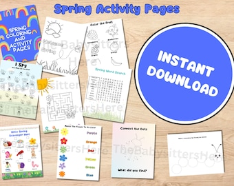 Spring Activity Pages for Kids | Coloring Pages | Word Search | Maze | Tracing Page | I Spy | Spring Scavenger Hunt | Instant Download