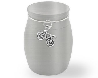 Small Mini Bicycle Bicyclist Keepsake Memorial Ashes Holder Container Jar Vial Brushed Stainless Steel Cremation Funeral Urn Bike Charm