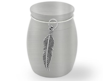 Small Mini Feather Keepsake Memorial Ashes Holder Container Jar Vial Brushed Stainless Steel Cremation Funeral Urn