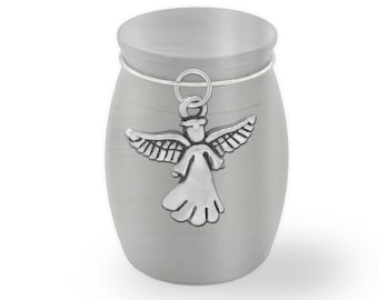 Small Mini Guardian Angel Keepsake Memorial Ashes Holder Container Jar Vial Brushed Stainless Steel Cremation Funeral Urn