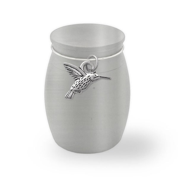 Small Mini Hummingbird Keepsake Memorial Ashes Holder Container Jar Vial Brushed Stainless Steel Cremation Funeral Urn