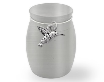 Small Mini Hummingbird Keepsake Memorial Ashes Holder Container Jar Vial Brushed Stainless Steel Cremation Funeral Urn