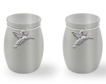 2 Small Mini Hummingbird Keepsake Memorial Ashes Holders Containers Jar Vial Brushed Stainless Steel Cremation Funeral Urns Pack of Two