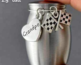 Grandpa Mini Urn Race Car Ashes Holder Racing Checkered Flag Small Urn for Human Ashes Memorial Keepsake Loss of Grandfather Stainless Steel