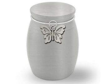 Small Mini Butterfly Keepsake Memorial Ashes Holder Container Jar Vial Brushed Stainless Steel Cremation Funeral Urn