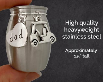 Dad Golfing Mini Urn Ashes Holder Memorial Keepsake Small Urn for Dad Ashes Golf Cart Small Mini Urn Stainless Steel