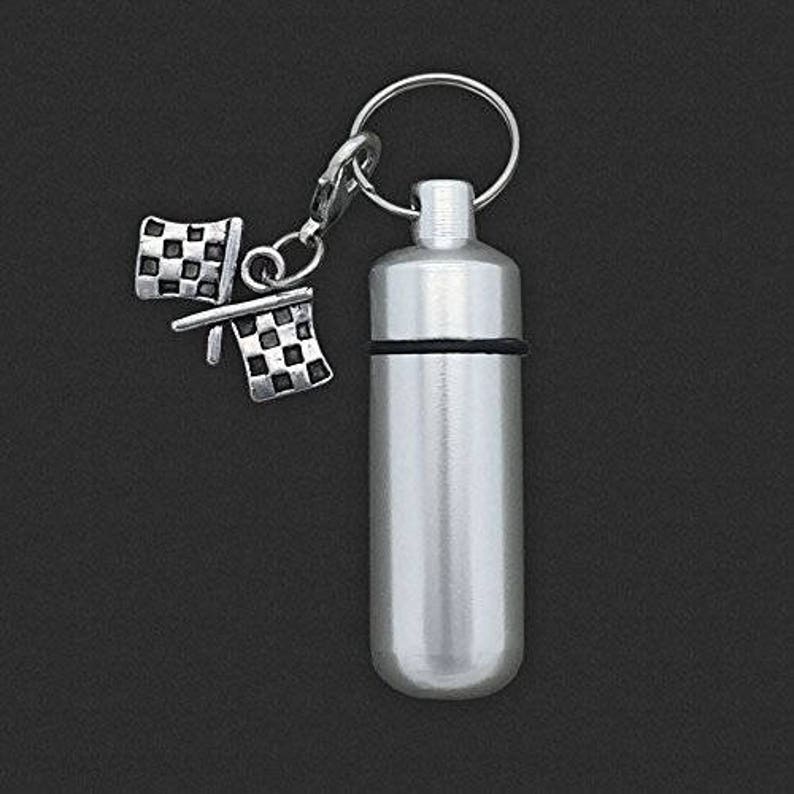 Two Pack Checkered Flag Racing Cremation Urn Ashes Holder Vial Key Chain