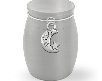 Small Mini Moon and Stars Love You Memorial Cremains Holder Container Jar Vial Brushed Stainless Steel Cremation Funeral Urn