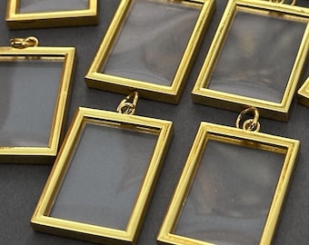 Bulk Supply Pack Rectangle EZ Change Photo Charm Gold Color Open Frame Double Sided