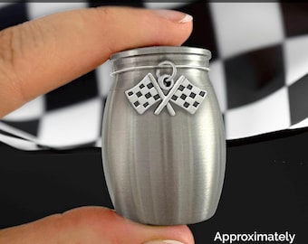 Mini Drag Racing Memorial Checkered Flag Ashes Holder Container Jar Vial Brushed Stainless Steel Cremation Funeral Urn Memory of Dad Grandpa