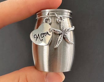 Small Urn for Mom Starfish Beach Ocean Keepsake Miniature Ashes Holder for Loss of Mother for Cremation Ashes Stainless Steel Memorial Vial