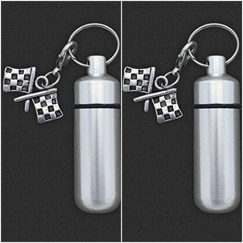 Two Pack Checkered Flag Racing Cremation Urn Ashes Holder Vial Key Chain