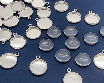 Bulk Mini Lightweight Circle Photo Charms with Glass Domes 12mm Shiny Silver