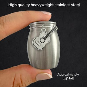 Small Mini Guitar Keepsake Memorial Ashes Holder Container Jar Vial Brushed Stainless Steel Cremation Funeral Urn