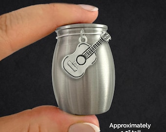 Small Mini Guitar Keepsake Memorial Ashes Holder Container Jar Vial Brushed Stainless Steel Cremation Funeral Urn