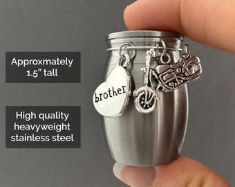 Brother Motorcycle Mini Urn Ashes Holder Biker Memorial Loss of Brother Remembrance Gift for Sibling Heavyweight Stainless Steel