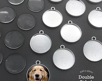 Bulk Double Sided Silver Photo Charms with Glass Domes 25mm Shiny Silver Globe Effect