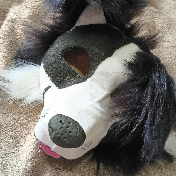 BESTSELLER!! Maschera per cuccioli di Border Collie, motivo Therian, per cani, pelosa, di alta qualità, realizzata a mano.