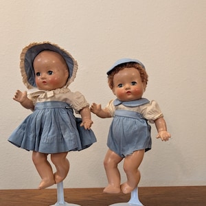Set of 2 Effanbee 1930&#39;s Patsy Babyette Dolls - Antique with Original Outfits, Hats, and Functional Sleepy Eyes - Composite