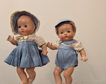 Set of 2 Effanbee 1930's Patsy Babyette Dolls - Antique with Original Outfits, Hats, and Functional Sleepy Eyes - Composite