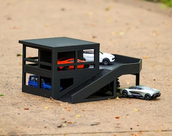 Matchbox Car Garage Modern – 2-Level Parking with Ramp for Die-Cast Cars 1/64 Scale