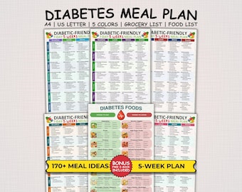 5-Week Diabetes Meal Plan, Diabetic Meal Planner, Diabetic Food List, Pre Diabetes Meal Plan, Diabetic Food Chart, Diabetes Grocery List