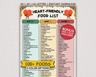 Lista de alimentos cardiosaludables, Dieta cardiosaludable (PDF imprimible), Alimentos bajos en sodio, Alimentos bajos en colesterol, Alimentos para reducir el colesterol alto