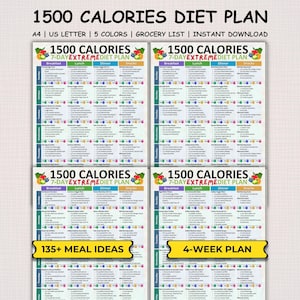 1500 Calories Extreme Diet Plan, Low Calorie Meal Plan and Grocery List, Losing Weight Meal Plan, 7-Day Meal Prep, 7-Day Weight Loss Recipes