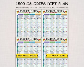 1500 Calories Extreme Diet Plan, Low Calorie Meal Plan and Grocery List, Losing Weight Meal Plan, 7-Day Meal Prep, 7-Day Weight Loss Recipes