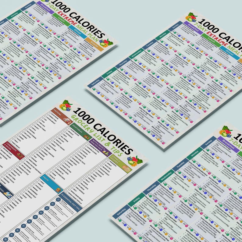 1000 Calories Extreme Meal Plan, Low Calorie Meal Plan and Grocery List ...