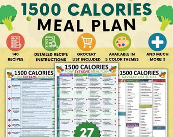 1500 Calorie Diet Plan Bundle: 4-Week Meal Prep with Detailed Recipes (PDF Download)