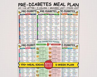 5-Week Prediabetes Meal Plan, Prediabetes Eating Plan, Low Sugar Food Meal Plan, Low GI Foods for Meal Planning, Grocery List for Diabetes