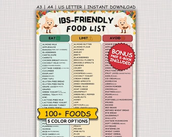 IBS-Friendly Food List, Low FODMAP Chart for IBS, Bloating Relief Guide, Gut Health&Digestive Support, Low Fodmap Diet Food Chart Printable