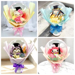 Graduation Balloon Bouquet: Plush Toy & Silk Flowers
