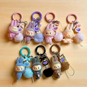 RARE Lazy Yoga Monsters handmade keychain, bag charm and phone strap with Pom Pom and Beads