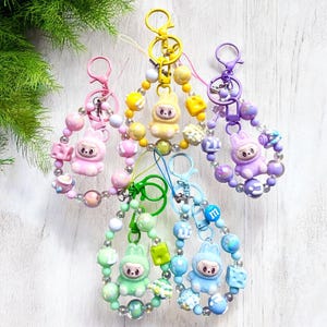 Hand-Beaded Monster Keychain: Pastelcore Bag Charm & Phone Strap