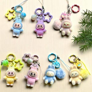 Plush Monster Keychain: Pastel Pom Pom Bag Charm & Phone Strap