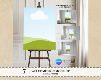 Easel sign Poster mockup welcome sign wedding mockup welcome sign birthday poster funeral welcome sign baby shower sign Canva templates