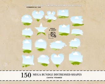 Distressed Canva Frames Mega Bundle Canva frames Bundle Bleach effect Frames Distressed edge Photo frames tshirt Brush stroke canva frame