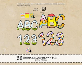 Canva letter frames Doodle Alphabet doodle Font Canva frames font Doodle hand drawn patch letter Doodle letters PNG Font back to school Font