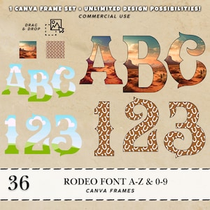 Letras de fuente vaqueras del oeste, marcos de Canva, marcos de estilo vintage, fuente del salvaje oeste, letras de vaquero SVG, rodeo, vaquera, soltera SVG, camisa de vaquera