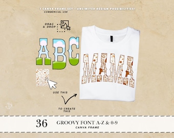 Canva Frame Template Alphabet western Canva frame alpha set doodle letter frame western alphabet letter frame Canva fonts retro cowboy