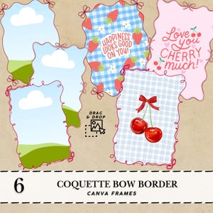 Whimsical border Coquette Bow Canva Frame Template Editable Coquette Frame Templates for Canva Coquette Bow Border Canva Frame Ribbon Border