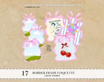 Ribbon border Canva Frames Whimsical Border Watercolor borders Coquette bow frame Trending Canva frame Wavy frames Canva template bundle