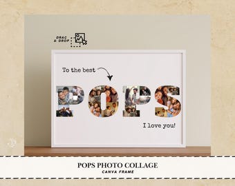 Plantilla de regalo con foto para el Día del Padre. Regalo de cumpleaños para papá. Collage de fotos para papá. Regalo con foto editable para papá. Marco personalizado para papá. Canva personalizado para papá.