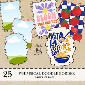 Whimsical Wavy Border Doodle Canva Frame Quirky invitation Hand drawn Border Coquette bow Trending Canva frame Bundle Customizable frame