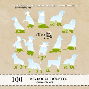 Editable Canva Frame Dog Canva Frame Bundle Silhouette dogs Instant downloadable Canva template Canva drop and drag Big dog Canva frame PNG