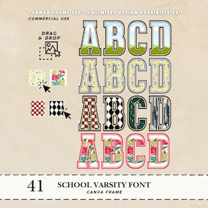 Canva letters font varsity alphabets Canva frames varsity letters trendy Canva frame alphabets template Canva monogram Canva frames number
