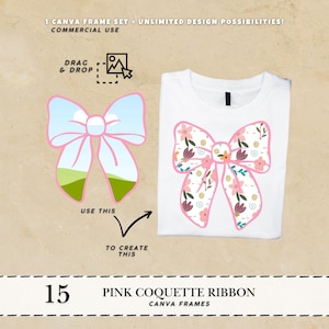 Marco de Canva moderno, coqueta rosa, plantilla de marco de Canva, arrastrar y soltar, marcos de lazos para el cabello, paquete de imágenes prediseñadas de coqueta con marco de lazo editable